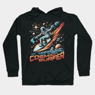 Retro-Futuristic Cosmic Surfer - Astronaut Riding Spacewave Odyssey Hoodie